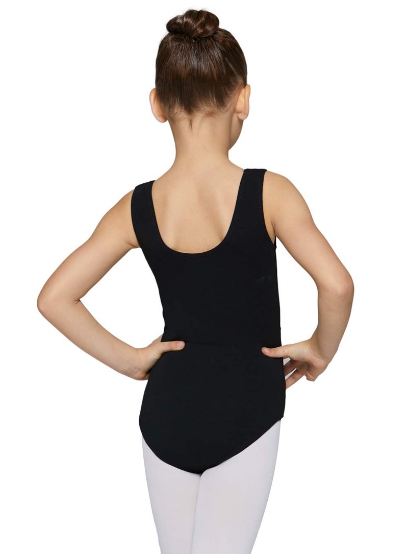 MdnMd Sleeveless Tank Leotard for Girls with Mesh Cross Front (Black, 12-14 Years) - Image 4